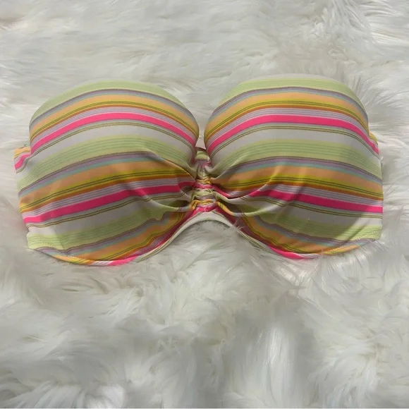 Size 36DD Victoria’s Secret Colorful Striped Strapless Bathing Suit Top E2 - Picture 1 of 5
